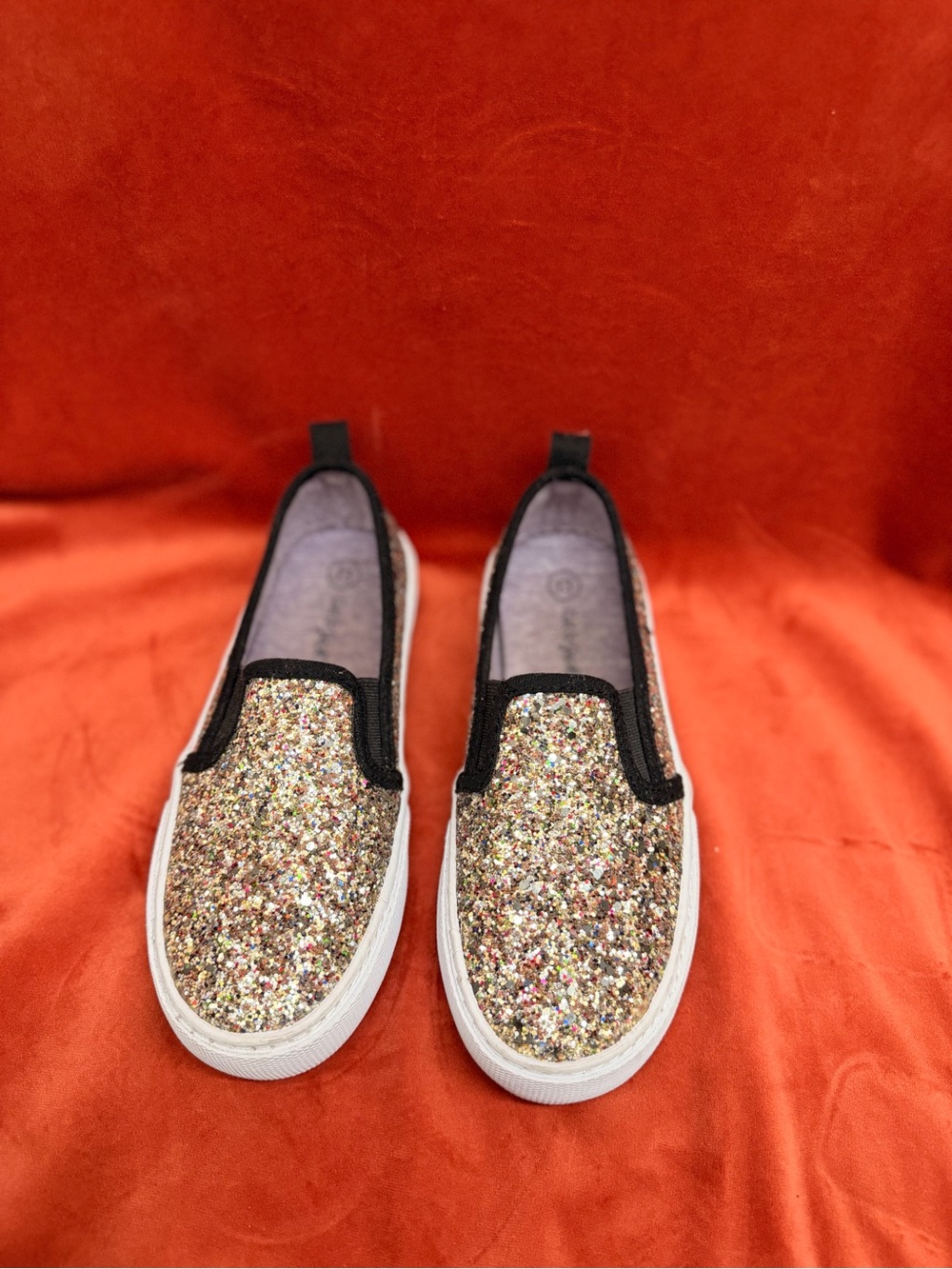 Cat & Jack Girls' Gold Multi-Glitter Slip-On Sneakers with Black Trim
